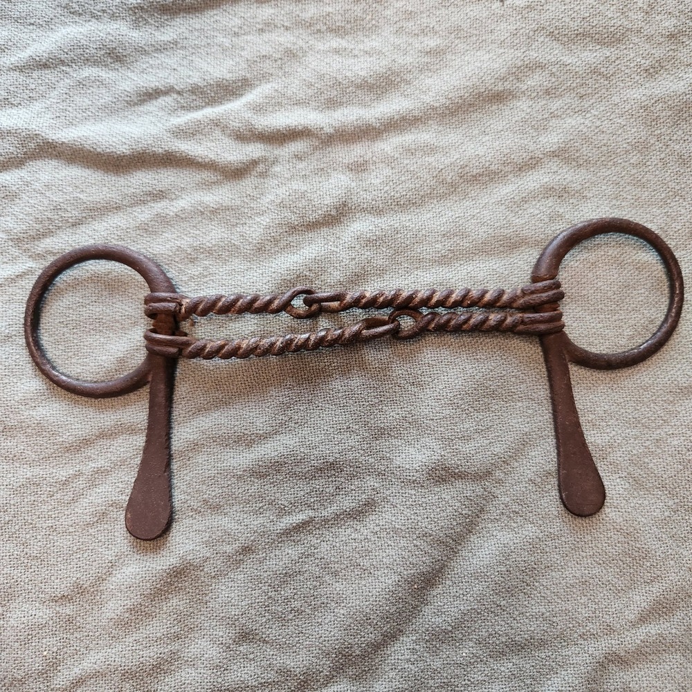 Vintage Double Twisted Wire Snaffle Horse Bit Half Cheek Brown Iron 5 Inch Mouth